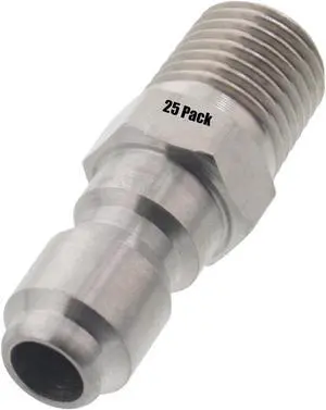 25 pack of 1/4in. MPT Male Stainless Steel Plug Quick Connect Coupler 4000 PSI 10 GPM for Pressure Washer Gun Hose Wand Nozzle