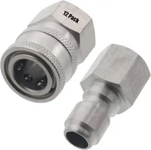 12 Erie Tools Pressure Washer 3/8in. Female NPT Quick Connect Stainless Steel Socket Set and Plug High Temp 4000 PSI 10.5 GPM