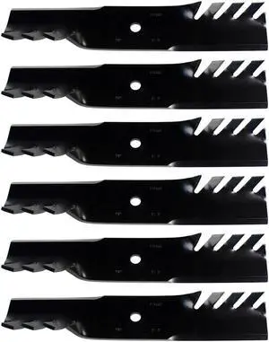 USA Mower Blades (6) CMB185BP Toothed Extra High Lift Blade Fits Bobcat® 11211102 272254302 32022A WM132022 Length 18 in. Width 3 in. Thickness .250 in. Center Hole 5/8 in. 36 in. and 52 in. Deck