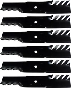 USA Mower Blades (6) CMB184BP Toothed Extra High Lift Blade Fits Bad Boy® 038-5350-0050 038-5350-00  Length 16 1/2 in. Width 3 in. Thickness .250 in. Center Hole 5/8 in. 32 in. 48 in. Deck