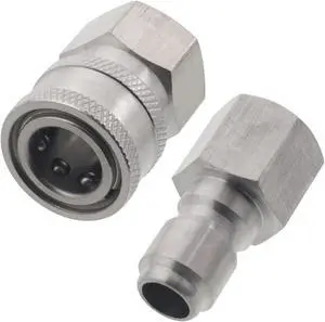 Erie Tools Pressure Washer 3/8in. Female NPT Quick Connect Stainless Steel Socket Set and Plug High Temp 4000 PSI 10.5 GPM
