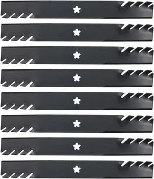 (8) USA Mower Blades Mulching Blade Fits AYP® 127843 134149 138498 138971 Length 21 in. Width 2 1/2 in. Thickness .204 in. Center Hole 5 Point Star 42 in. Deck