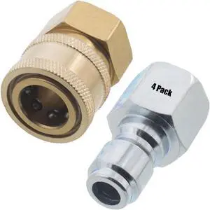 4 Pressure Washer 3/8in. Female NPT Quick Connect Brass Socket Set and Plug High Temp 4000 PSI 10.5 GPM