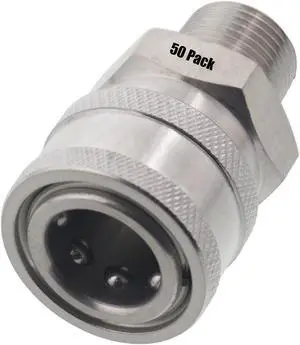 50 pack of Erie Tools 3/8in. MPT Male Stainless Steel Socket Quick Connect Coupler 4000 PSI 10 GPM for Pressure Washer Nozzle Gun Hose Wand