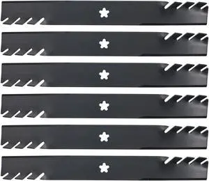 (6) USA Mower Blades Mulching Blade Fits AYP® 127843 134149 138498 138971 Length 21 in. Width 2 1/2 in. Thickness .204 in. Center Hole 5 Point Star 42 in. Deck