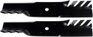 USA Mower Blades (2) CMB184BP Toothed Extra High Lift Blade Fits Bad Boy® 038-5350-0050 038-5350-00  Length 16 1/2 in. Width 3 in. Thickness .250 in. Center Hole 5/8 in. 32 in. 48 in. Deck