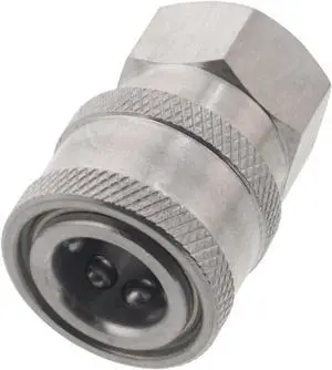 Erie Tools Pressure Washer 1/4in. Female NPT to Quick Connect Socket Stainless Steel Coupler High Temp 4000 PSI 10.5 GPM