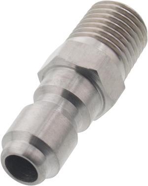 Erie Tools 1/4in. MPT Male Stainless Steel Plug Quick Connect Coupler 4000 PSI 10.5 GPM for Pressure Washer Gun Hose Wand Nozzle