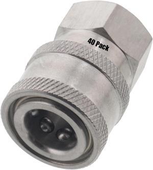 40 Erie Tools Pressure Washer 1/4in. Female NPT to Quick Connect Socket Stainless Steel Coupler High Temp 4000 PSI 10.5 GPM