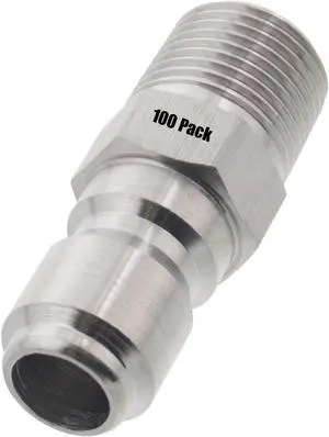 100 Erie Tools Pressure Washer 3/8in. Male NPT to Quick Connect Plug Stainless Steel Coupler High Temp 4000 PSI 10.5 GPM