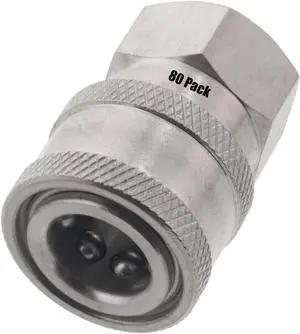 80 Erie Tools Pressure Washer 1/4in. Female NPT to Quick Connect Socket Stainless Steel Coupler High Temp 4000 PSI 10.5 GPM