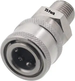 25 Erie Tools Pressure Washer 1/4in. Male NPT to Quick Connect Socket Stainless Steel Coupler High Temp 4000 PSI 10.5 GPM