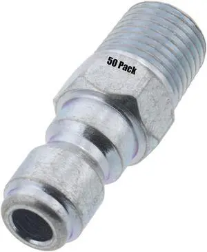 50 Erie Tools 1/4in. MPT Male Zinc Plated Steel Plug Quick Connect Coupler 4000 PSI 10 GPM for Pressure Washer Gun Hose Wand Nozzle