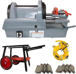 RIDGID® 1822-I Automatic Chucking Pipe Threading Machine with Steel Dragon Tools® 815A Die Head High Speed Steel Dies and Universal Cart