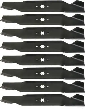8 USA Mower Blades MTD610SBP Standard High Lift for MTD Bolens Troy-Bilt Massey Ferguson 942-0610 742-0610 Length 19-5/16 in. Width 3 in. Thickness .150 in. Center Hole 6 Point Star 38 in. Deck