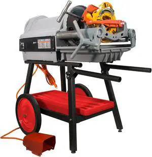 RIDGID® 1224  Pipe Threading Machine with Steel Dragon Tools® 711 714 Die Heads Set of High Speed Steel Dies & Cart with Oil