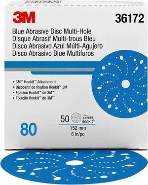 3M Hookit Blue Abrasive Disc Multi-hole, 36172, 6 in, 80 grade, 50 discs