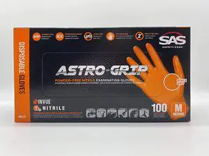Astro Grip Powder-free 6mil Nitrile Orange Hi-Visibility Glove - Medium