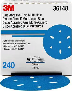 3M Hookit Blue Abrasive Disc Multi-hole, 36148, 3 in, 240 grade, 50 discs