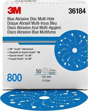 3M Hookit Blue Abrasive Disc 321U Multi-hole, 36184, 6 in, 800, 50 discs