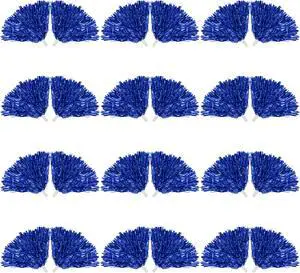 7Penn Cheerleader Pom - 12 Pair Blue Metallic Cheer Dance Pom Shakers Bulk Set