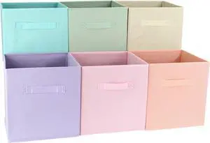 7Penn 6pk Pastel 10in Square Collapsible Fabric Storage Cubes Organizer Bins