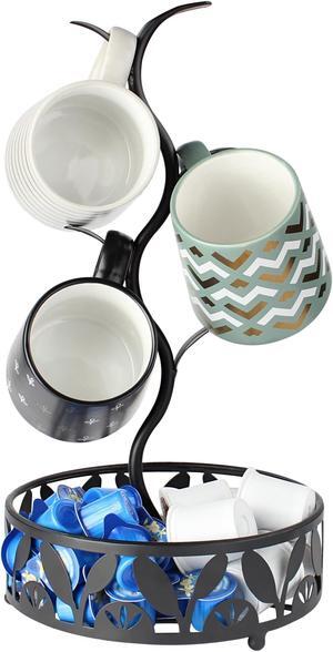 7Penn 4 Hook Countertop Coffee Mug Holder Tree and Coffee Pod Organizer Basket