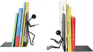 7Penn Black Stick Figure Metal Bookends - 2pc Decorative Book Ends for Shelves