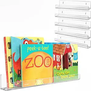 7Penn Floating Book Display Shelves - 6pk 15in Clear Acrylic Shelves for Wall