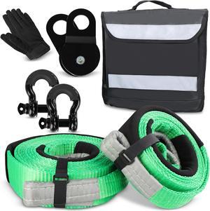 ABN Recovery Tow Strap Kit - 35,000lbs Load Limit Tree Saver Straps Snatch Block