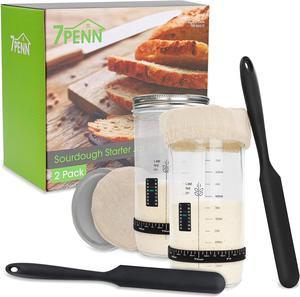 7Penn Sourdough Starter Kit - 2pk Glass Wide Mouth Jar for Yeast Bread Starter