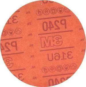 3M Hookit Red Abrasive Disc, 01220, 6 in, 240+ Grit No Hole
