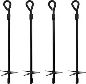 BISupply Ground Anchors, 15in - 4pk Black Shed Anchor Kit Ground Stakes