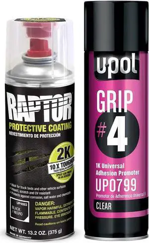 UPOL Raptor 2K Black SprayOn Truck Bedliner Aerosol Grip Adhesion Kit 4883 + 799