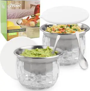 7Penn Cocktail Shrimp Serving Dish with Ice Chamber 2pk - 20oz Stainless Bowl