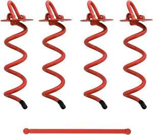 7Penn Spiral Ground Anchors - 8 Inch Red Twist Tent Stakes, 4 Pack