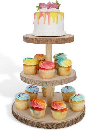 7Penn Rustic Cake Stand - 3 Tier Wooden Boho Wedding Dessert Display Shelf