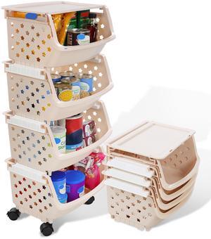 7Penn Rolling Storage Bin - 4pc Beige Stackable Storage Container with Wheels