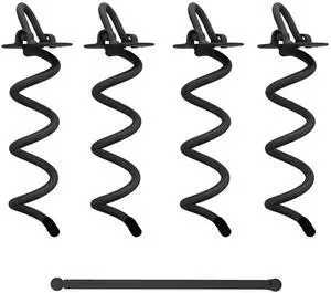 7Penn Spiral Ground Anchors - 8 Inch Black Twist Tent Stakes, 4 Pack