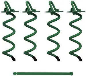7Penn Spiral Ground Anchors - 8 Inch Green Twist Tent Stakes, 4 Pack
