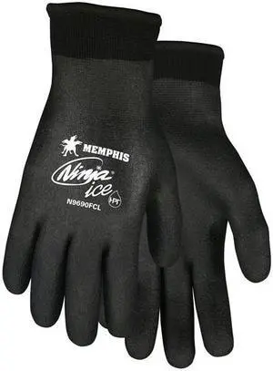 MCR SAFETY N9690FCXL Coated Gloves, Acrylic Terry/Nylon Lining, Black, XL ( 10 )