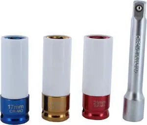 ABN 1/2” Inch Impact Drive Lug Nut Socket & Extension Bar Non-Marring 4pc Set