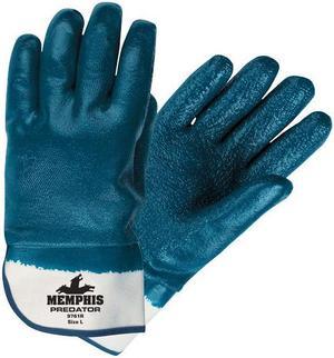 Memphis Predator Premium Nitrile-Coated Gloves Blue/White Large 12 Pairs 9761R