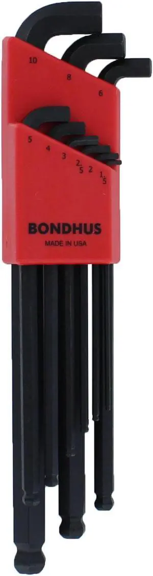 Bondhus 16599 Set of 9 Balldriver Stubby L-wrenches, sizes 1.5-10mm