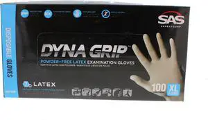 SAS Safety 650-1004 Dyna Grip PF Latex Gloves Box of 100 X-Large
