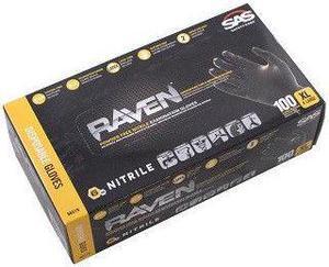 SAS Safety 66519 Raven Powder-Free Disposable Black Nitrile 7 Mil Gloves, XL