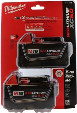 Milwaukee M18 Redlithium XC50 Ah LithiumIon Extended Capacity Battery 2Pack 48111852