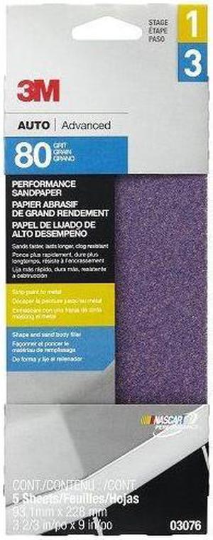 3M 03076 Performance Sandpaper, 3-2/3 in x 9 in, 80 grit