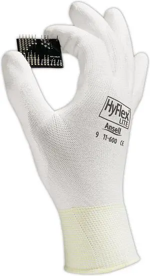 Ansell 11-600-9_WH HyFlex White Nylon Gloves, Large, Size 9, 12 Pairs
