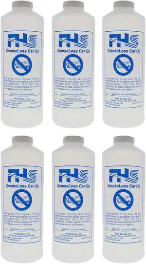 FHS SmokeLess Car Oil, High Performance Blend for Worn Engines, 1 Qt, 6 Pack
